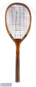c1900-1910 Slazenger Stadium Wooden Tennis Racket, with patent shoulder, shoulder whipping gut