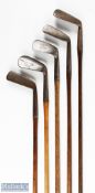 5x Assorted irons inc' J H Taylor autograph mashie, Gibson of Kinghorn diamond back mashie, deep