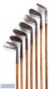 7x Assorted Irons incl Gibson for J Robinson of Sale GC niblick with punch dot face markings, Forgan