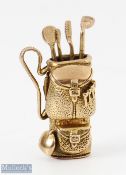 9ct Gold Novelty Golf Bag Charm modelled with 4 clubs to top, hallmarked to rear, makers mark