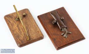 2x Golf Themed Office Deck Memo Holders, bother made of brass on oak base #4