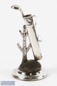 Silver Novelty Golf Club and Bag Hat Pin Stand and Ring Tree hallmarked Birmingham 1909 with