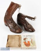 c1920 Ladies Golf Leather Boots and a boxed Ri-Co Muffler the boots have 18 eyes, leather soles with