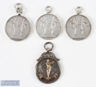 Hallmarked Silver Sporting Medals (4) - one by Fattorini with gold faced period golfer design,