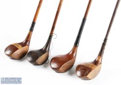 4x Assorted socket neck woods to incl Ben Sayers stripe top groove sole spoon, with shaft stamp (