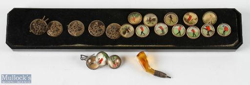 Interesting Collection of Period Golfing Buttons brass faced, and decorative glass faced buttons,