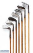 7x Various Irons incl Maxwell pattern flanged sole lofted iron, Spalding hammer brand mid-iron,