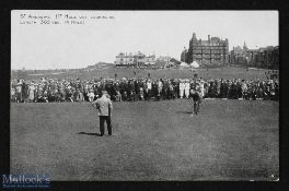 Early Open Golf Championship St Andrews Postcard - titled 1st Hole with James Braid lining up his