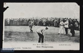 Early Open (Golf) Championship Postcard - Alex Herd (Champion) and Andrew Kirkaldy putting out -