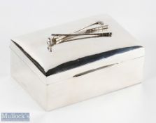 Early 20th century Hallmarked Silver Cigarette Box with Golf Club Design Lid Chester hallmark with