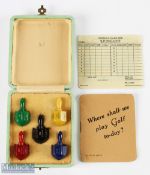 c1920 Spingolf Golf Spinning Top Dice Game, a complete set of 5 multi coloured spinners, in original