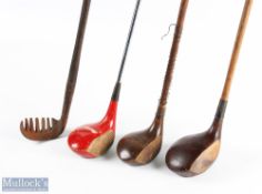 3x Watt Woods to incl a large head driver stamped R. Watt a small headed spoon stamped Willie