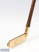 Scarce R Brougham's patent 'Clubs are Trumps' brass putter with interesting semi-circular back and