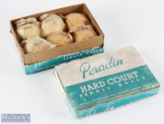 c1930 Peradin Hard Court Tennis Balls, 6 unused balls with original papers and card box, G