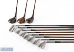 Full set of coated steel Robert Forgan St Andrews Sir Galahad matching woods and irons to incl