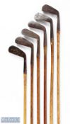 6x Assorted Irons incl 'The Nachy' no 2 iron showing the anchor mark for Chas V Scott 2 iron mashie,