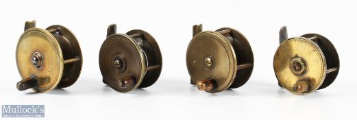 4x small unnamed traditional solid brass fly reels, 1x 2 1/4