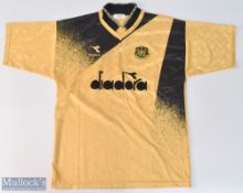 1993/95 Dumbarton home football shirt in yellow and black, Diadora, appears size L, short sleeve