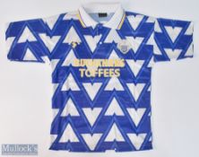 1991/93 Greenock Morton home football shirt in blue and white, Matchwinner / Buchanan's Toffees,