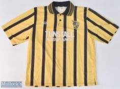 1994/95 Port Vale away football shirt in yellow and black, Valiant Leisure / Tunstall Assurance,