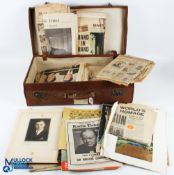 Vintage Leather Suitcase with a collection of Newspapers TV Times and Magazines, covering the