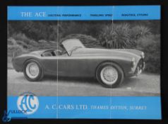 1955 AC Cars 'The ACE' and 'The ACECA' automobile sales catalogue folded single sheet, illustrated