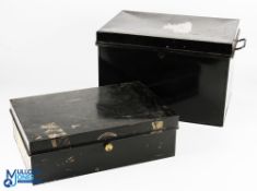 2x Japanned Black Deed Document Boxes, a smaller box made by Pilot with markings of C O & M G Norris