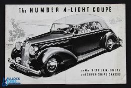 The Humber 4-Light Coupe 1939 - 3 fold brochure with three illustrations of this model with details,