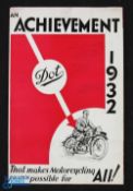 Dot Motorcycles 1932 - 3 fold Brochure illustrating their 3 models with details, specifications