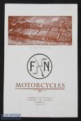 F N Motorcycles 1928 sales brochure - 4 page Brochure illustrating and 2 models of their 500 cc