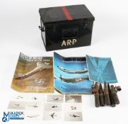 WWII ARP First Aid Tin with contents of used Tracer bullets DM 42, 2 Battle of Britain souvenir