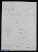 Autograph - Author - Fay Weldon Original Self Portrait Sketch inscribed 'hard to see myself