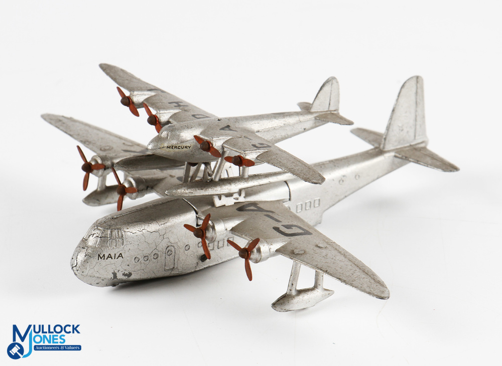 Dinky Toys Pre-War Boxed 63 Mayo Composite Aircraft 63a silver G-ADHK "Maia" 4 x 3 blade propellers, - Image 2 of 2