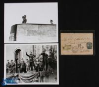 WWII - two original bw full plate press stills, the first showing Hitler, Mussolini and Hess on a
