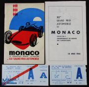 1961 Monaco Grand Prix Programme, Supplement and Tickets - date 13-14 May includes a fold out single