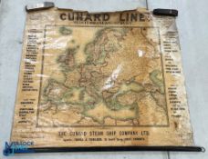 The Cunard Steam Ship Company Mediterranean Service Linen Backed Map, Roller Poster Display sign,