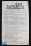Stage Coaches - printed broadside dated August 10th 1810 listing the various stage coaches leaving