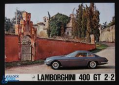 Lamborghini 400 GT 2+2 automobile Sales Brochure with illustrations and text internally, printed
