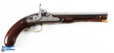 J Harding & Son 19th century Coaching Percussion Pistol with walnut stock with brass fittings,