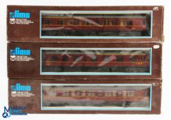 Lima O Gauge boxed LMS Passenger Coaches (3) - all in LMS maroon livery with running numbers