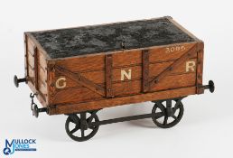 Oak Novelty Cigar Box GER Open Coal Wagon. patent No. 230537, with lockable lid and key, cast wheels