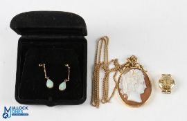 Cameo Pendant in Yellow Metal Frame with 9ct Gold Chain pendant mount unmarked, chain weight 5