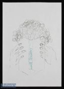 Autograph - Author - Jeanette Winterson Original Self Portrait Sketch in pencil and ink, measures