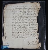 English Civil War Autograph Letter - signed by Robert Shafto (1634-1705) barrister and Recorder of