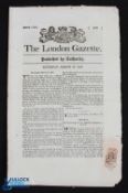 John Quincey Adams - 6th President of the USA. Original issue of The London Gazette dated 23rd March