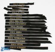 Collection of 16 Canadian Navy Cap Tallies, many are full length, inc Toronto, Skeena, Swansea,