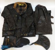 Period Barbour Belstaff Yellow label international suit wax jacket and trousers the jacket is #44