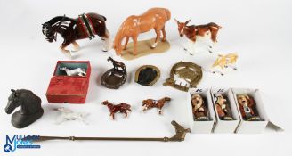 Equestrian and Horse Collectables, to include a selection of equestrian themed brass ash tray,