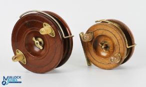 A W Gamage, Holburn, London, star back walnut and brass Nottingham style reel, 5in spool with twin
