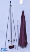Aluminium Parker Beach Caster Rod Stand, with a large Browning umbrella, the spike is an addition to
